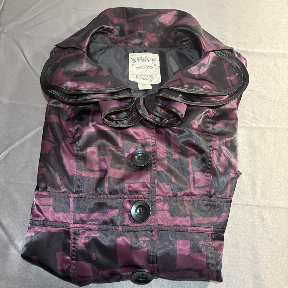 Nick & Moe for Nordstrom trench coat lined burgundy/black oversized buttons LG
